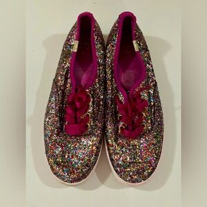 Keds X Kate Spade Fuchsia Multi Color Glitter Ribbon Tie Sneakers 6